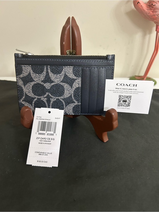Coach Accessories - NWT Coach Denim Signature Canvas Zip Card Case with leather Trim
